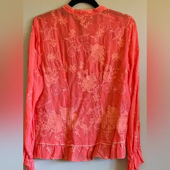 Johnny Was Serene Rider Tangerine Colored Embroidered Blouse Small - Picture 3 of 8
